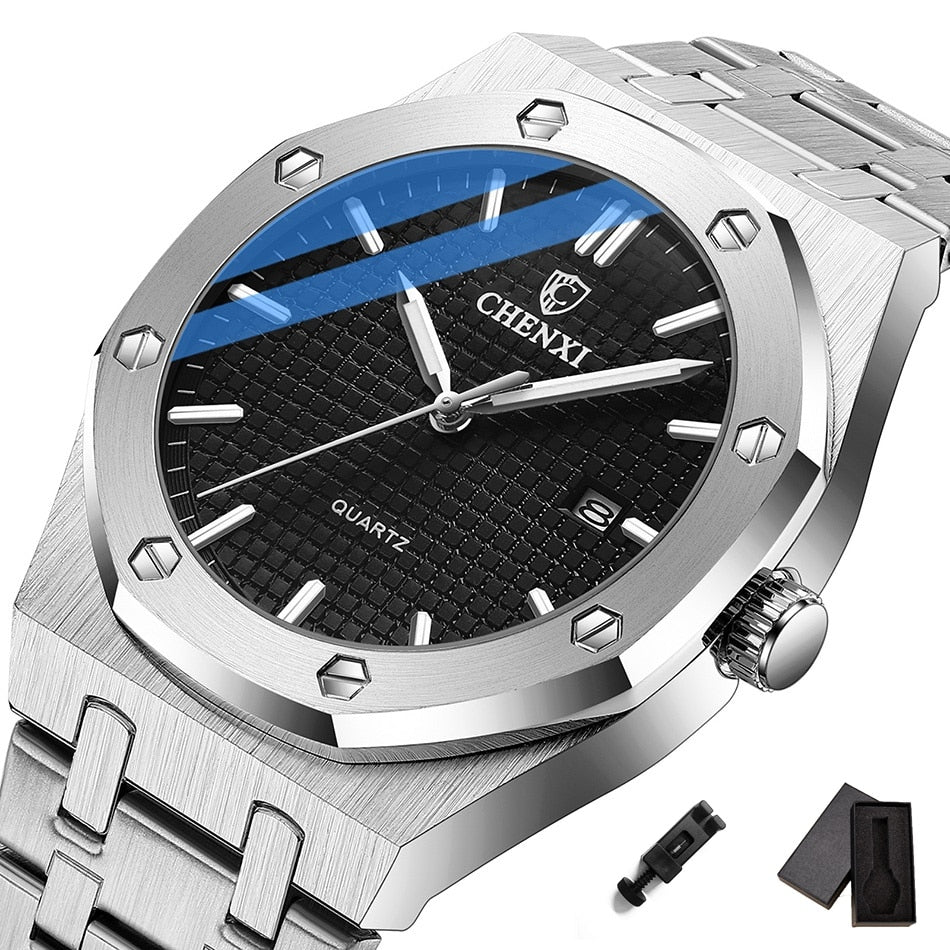 Fashion Casual Men's Watches Big Dial Silver Stainless Steel Automatic Calendar Male Wristwatch Minimalism Watch for Men Gift