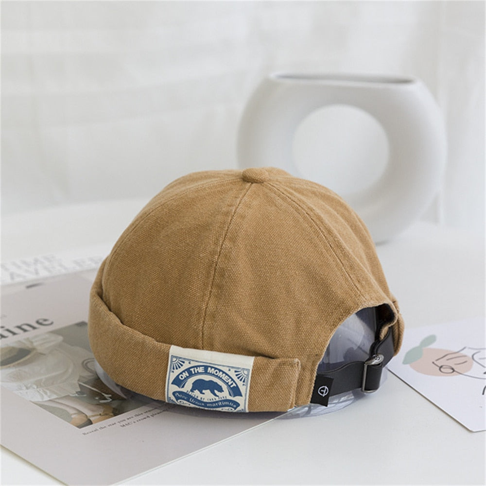 Men Women Retro Dome Melon Brimless Beanie Cap Unisex Skullcap Sailor Cotton Mechanic Trendy Color Elastic Panels Docker Hat