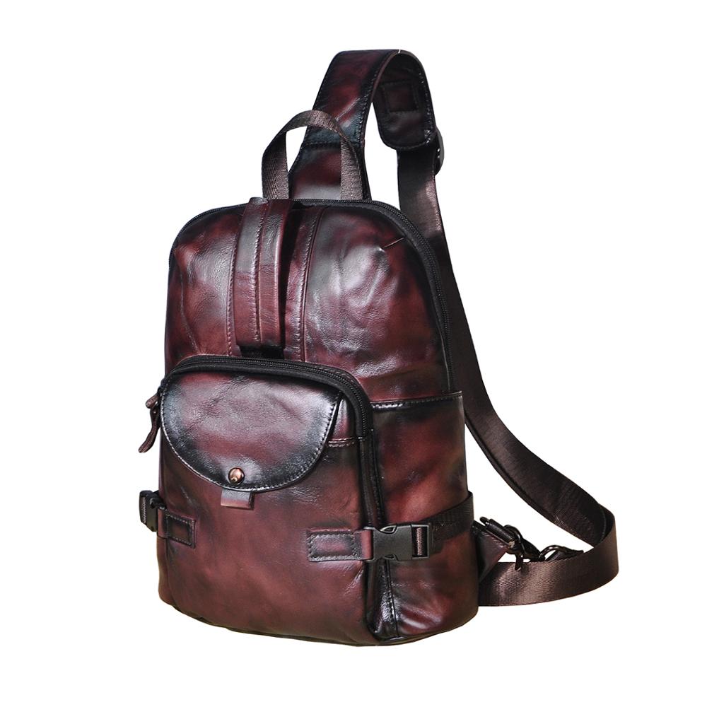 2020 Trend Men Quality Leather Casual Fashion Blue Chest Sling Bag 8" Tablet Design Travel One Shoulder Cross-body Bag Male 3028
