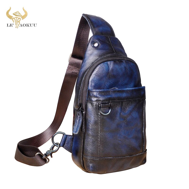 2020 Trend Men Genuine CowLeather Fashion Travel Triangle Chest Sling Bag Design One Shoulder Cross-body Bag Day-pack Male 8016