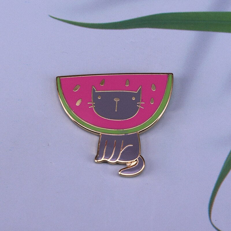 Cute watermelon cat brooch cartoon animal badge children accessories