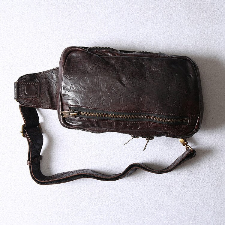 Genuine Cow Leather Biker Sling Chest Bag For Men 2021 Luxury Design Travel Cross-body Purse Daypack Male Motorcycle Punk Bag