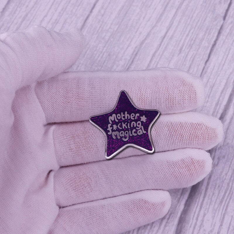 Five-pointed star purple glitter letter brooch is really incredible-badge