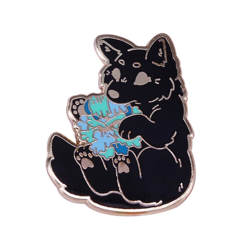 Black wolf brooch shiny wolf venom badge cartoon animal pin