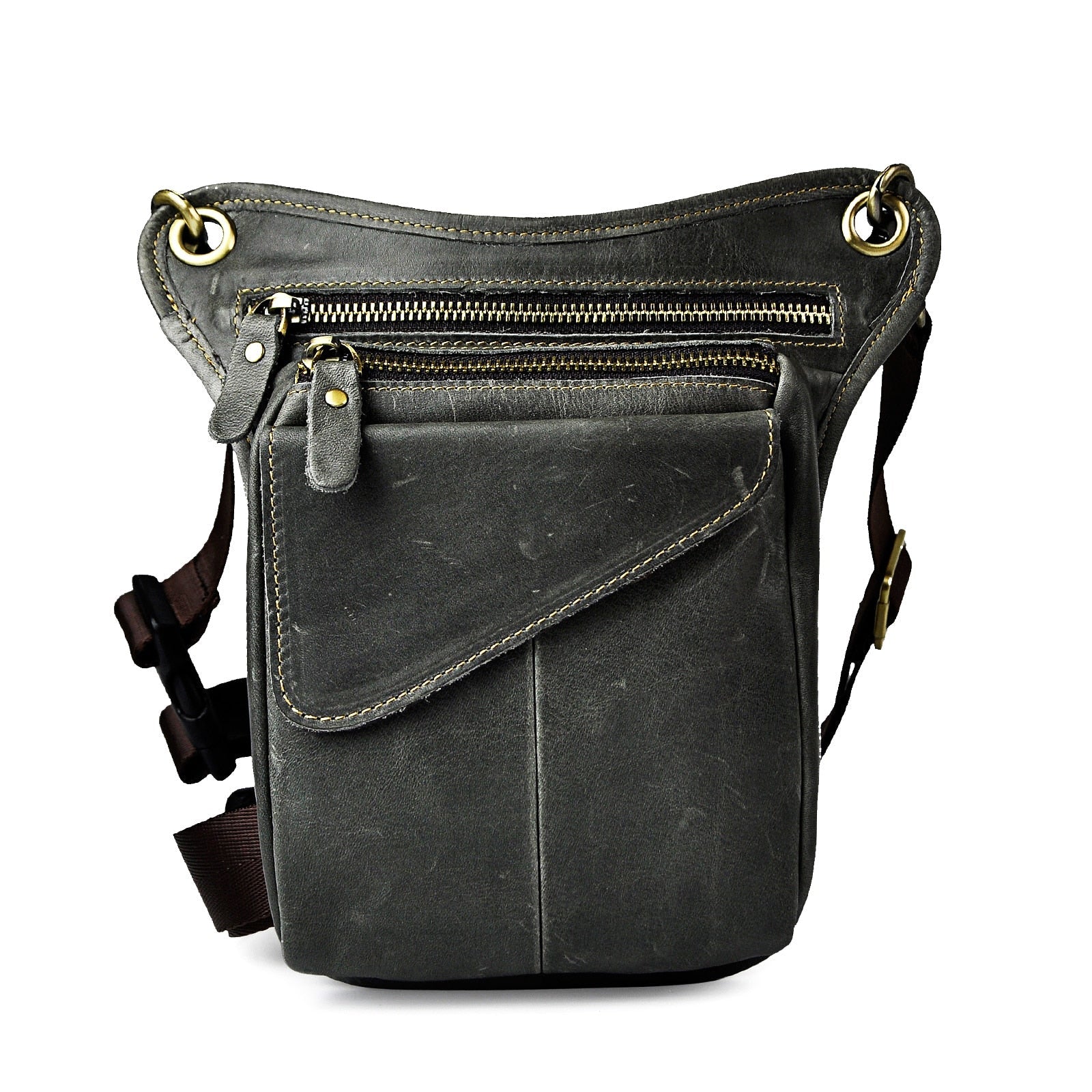 Real Leather Men Multifunction Design Casual Sling Shoulder Messenger Bag Fashion Travel Waist Belt Pack Drop Leg Bag 211-3-g