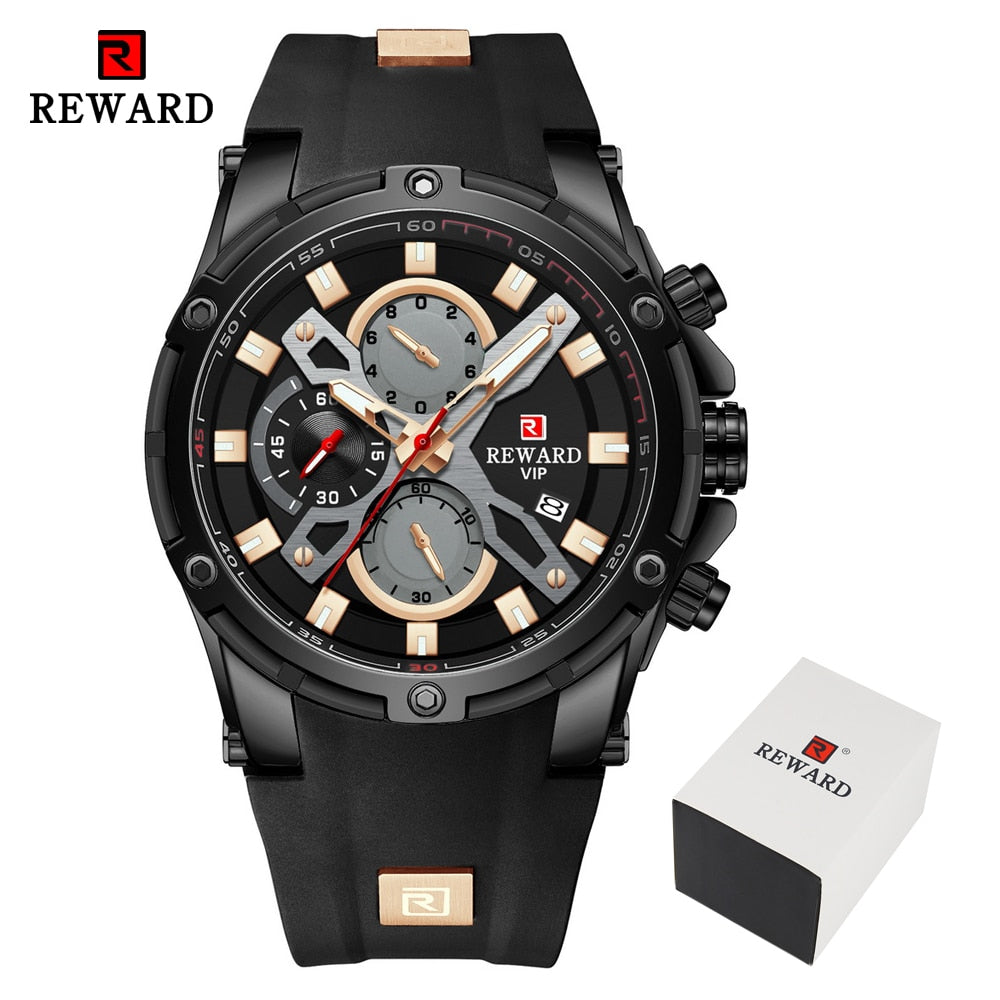 2022 New REWARD Mens Watches Blue Waterproof Top Brand Luxury Chronograph Sport Watch Quartz Men Wristwatch Relogio Masculino
