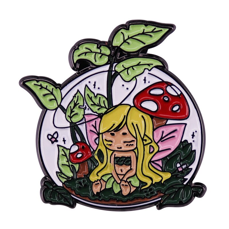 Cute mushroom girl brooch elf badge in the forest