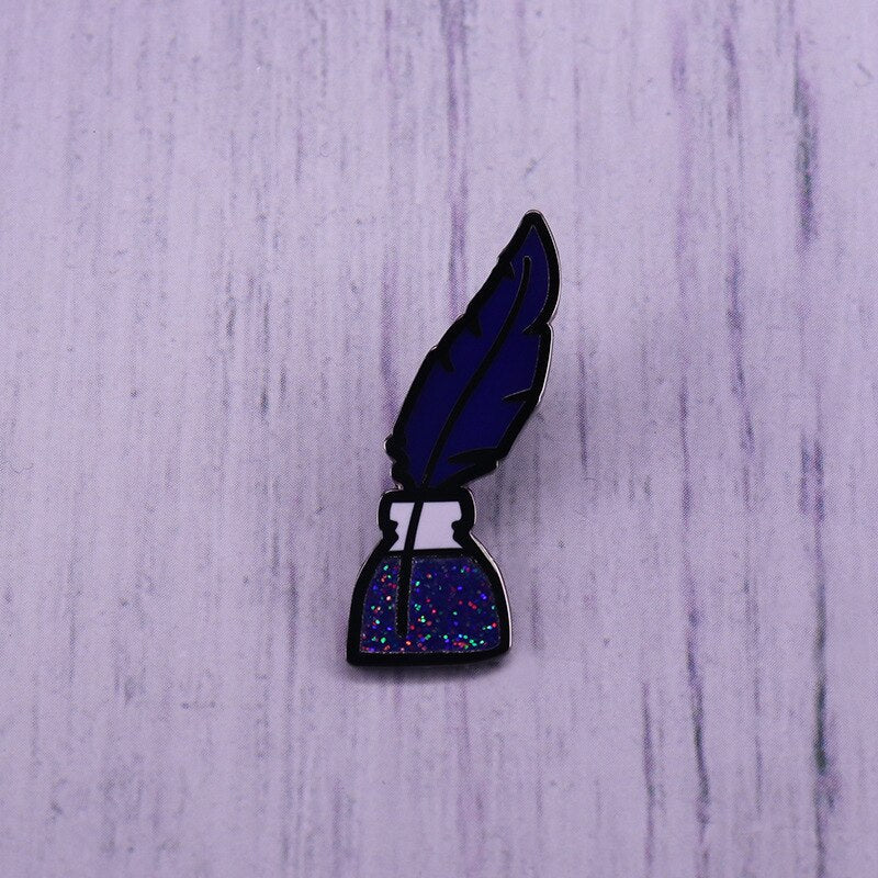 Feather ink bottle flash Brooch magic Badge