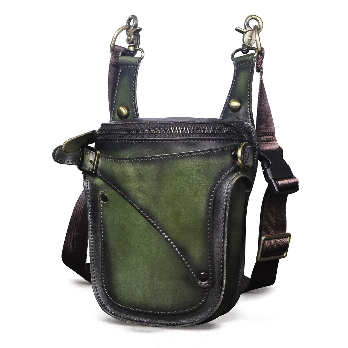 Unisex Fashion Crazy Horse Quality Leather 7" Motorcycle Riding Drop Leg Bag Design Travel Fanny Belt Waist Pack Case 9326-d