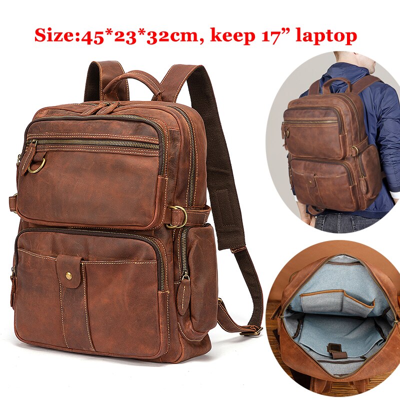 Design Men Male Real Genuine Leather Large Capacity Travel University College School Book Laptop Bag Backpack Daypack Women 5005