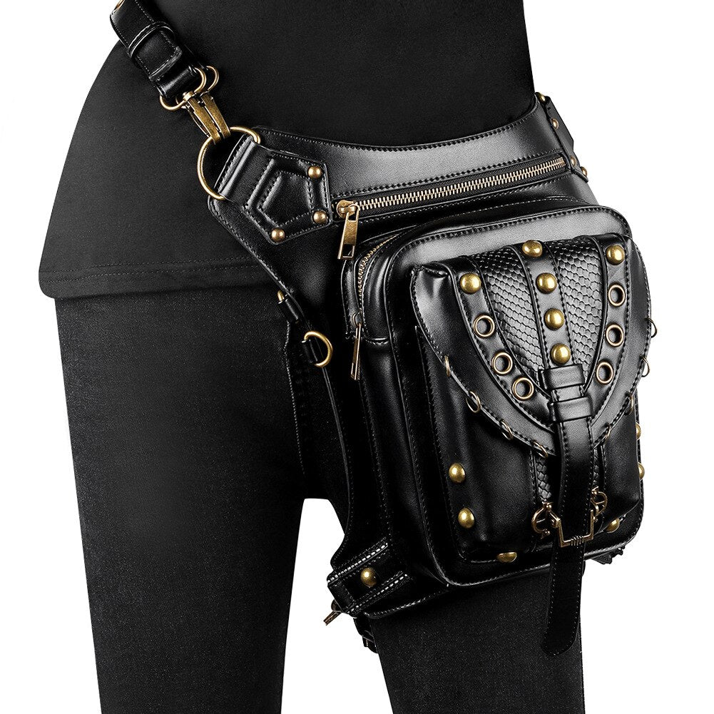 Lady Pockets Retro Messenger Bag Punk Vintage Steampunk Crossbody Women Shoulder Waistbag Men Hombre Skull Rivet Travel Leg Bags