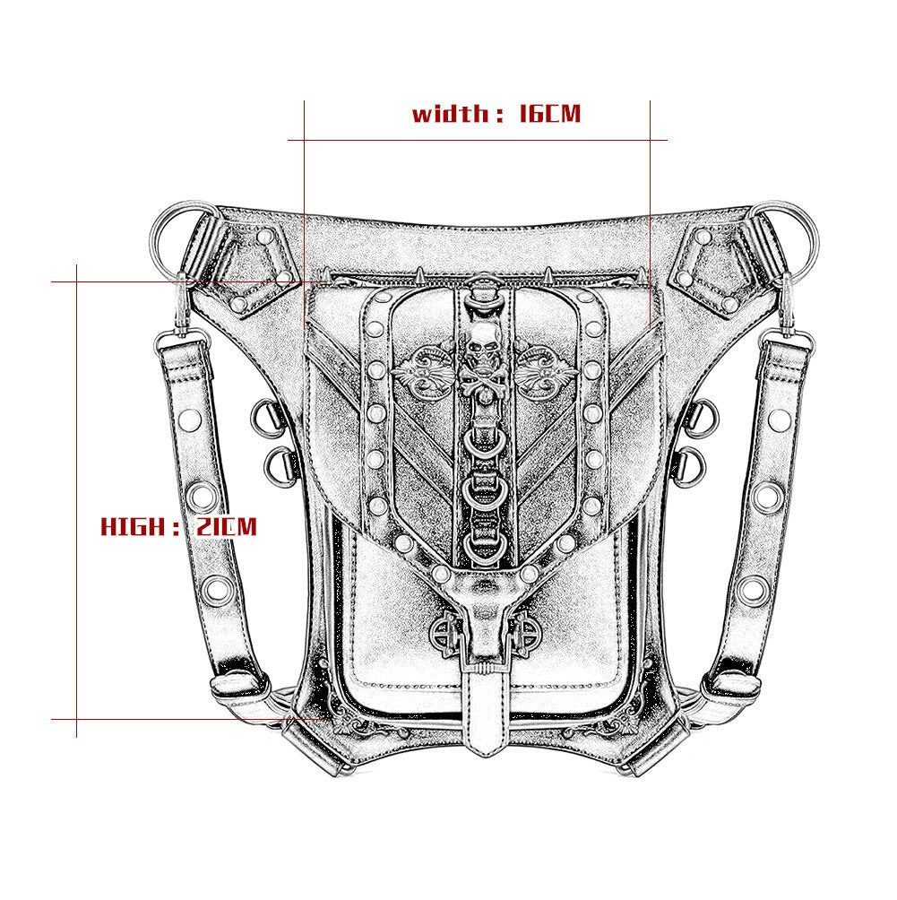Punk Rock Women Waist Bag Steampunk Rivets Skulls Crossbody Shoulder Bag for Female Motorcycle Drop Leg Belt Bag Hip Pouch Pack