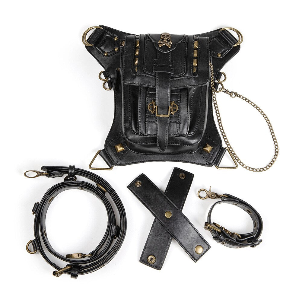 Ladies Pockets Punk Waistbag Messenger Bag Retro Mujer Women Hiking Waist Bag Male High Quality Leather Travel Leg Crossbody Bag