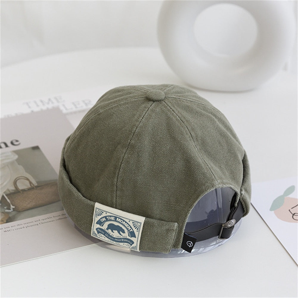Men Women Retro Dome Melon Brimless Beanie Cap Unisex Skullcap Sailor Cotton Mechanic Trendy Color Elastic Panels Docker Hat