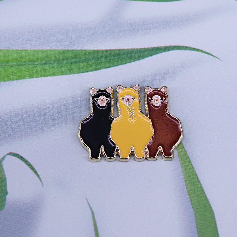 Cute three alpaca brooch cartoon animal badge