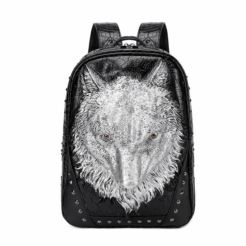2021 New Street Trend Men Backpack Male 3D Stereo Wolf Head Shoulder Bag Leather Portable Computer Bags for Women Travel Bagpack