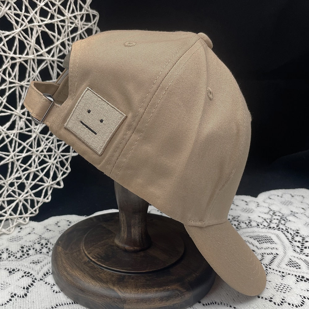 AC Studio Unisex Solid Color Smiley Baseball Cap Breathable Cotton Snapback Sun