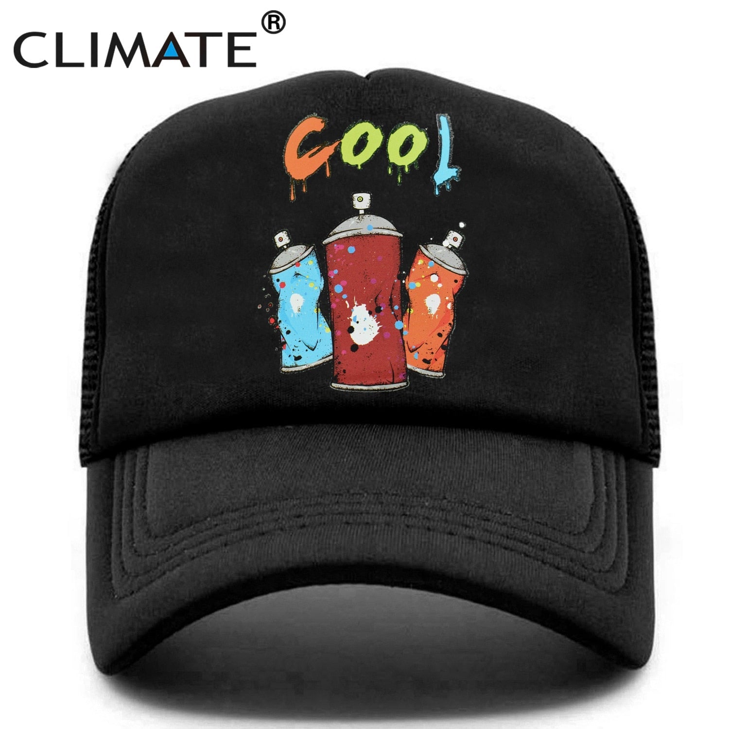 CLIMATE Graffiti Trucker Cap Mesh Hat Street Doodle Graffiti Lover Cap Black Cool Hiphop Summer Cap Black Trucker Caps Hat