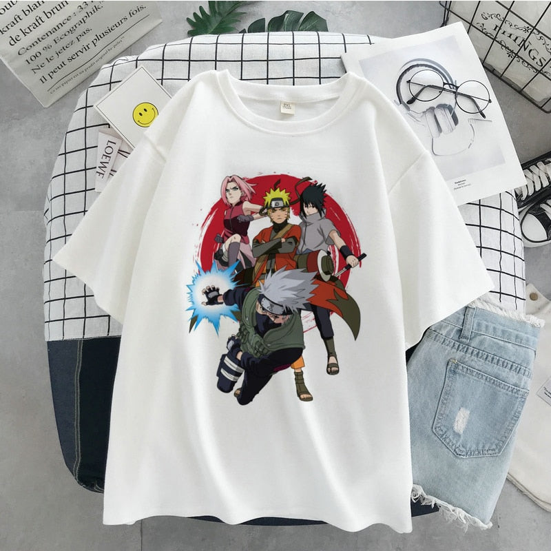 Naruto Hatake Kakashi Graphic Print T-shirt Women Harajuku Aesthetic White Top Plus Size Tshirt Anime Japan Style Female T Shirt