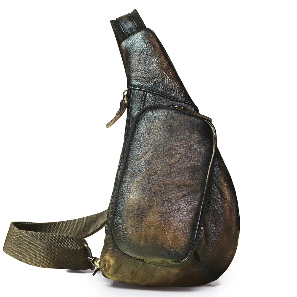 New Men Genuine Leather Fashion Blue Sling Chest Bag 8" Tablet Umbrella Design One Shoulder Bag Cross body Bag Male 8810