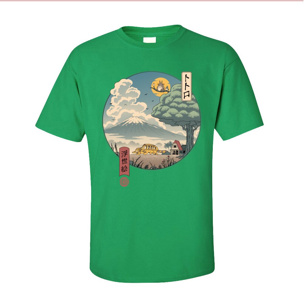 Neighbors Ukiyo-e Cotton Fabric T-Shirt for Men Classic Japan Style Short Sleeve T Shirt Popular Anime Totoro Tshirt