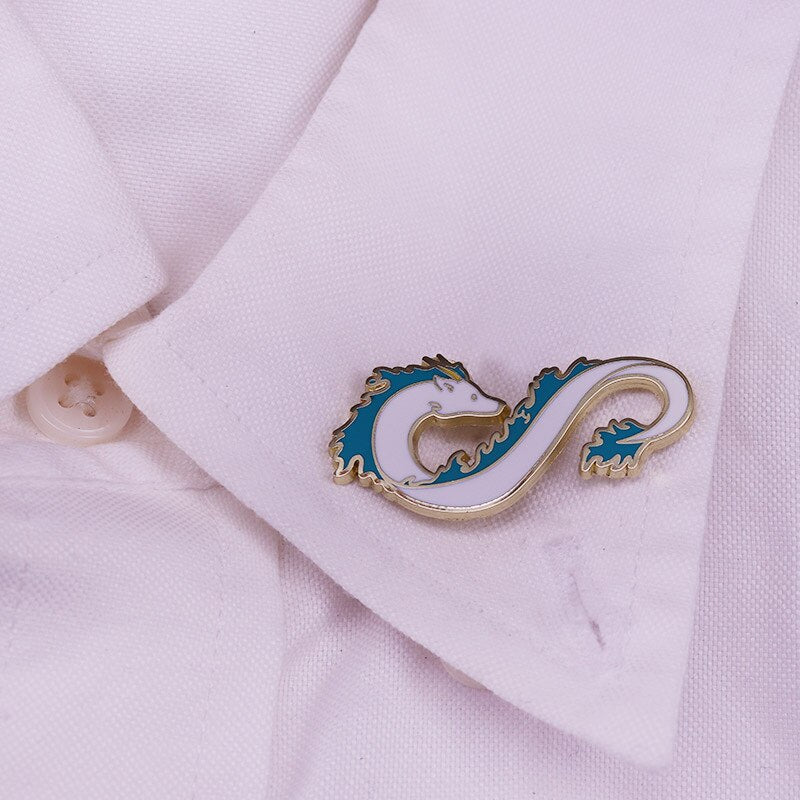 Beautiful White dragon brooch Japanese anime inspired badge