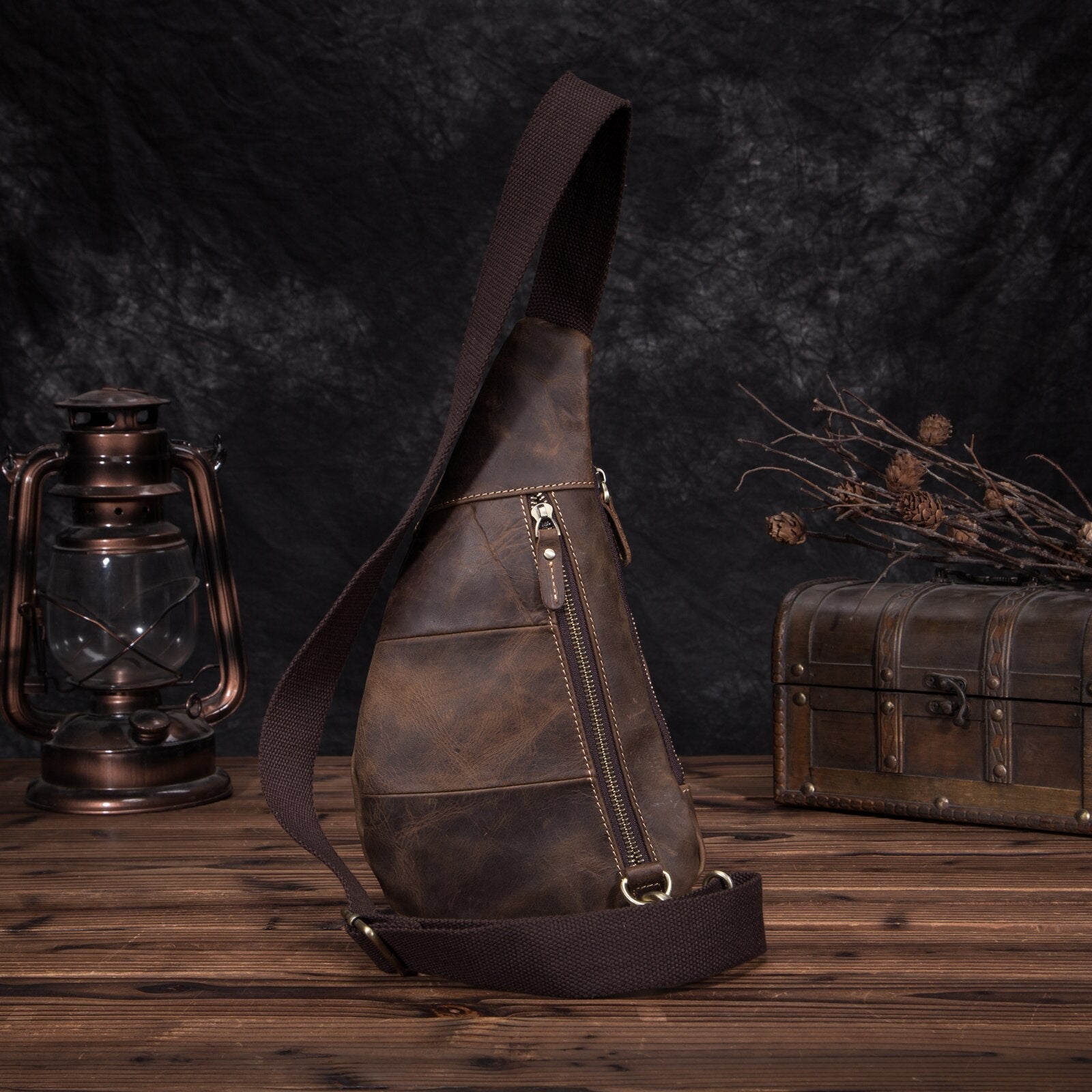 New Men Genuine Leather Fashion Blue Sling Chest Bag 8" Tablet Umbrella Design One Shoulder Bag Cross body Bag Male 8810