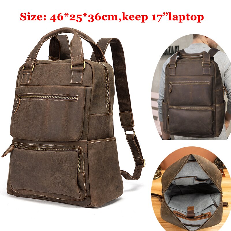 Design Men Male Real Genuine Leather Large Capacity Travel University College School Book Laptop Bag Backpack Daypack Women 5005