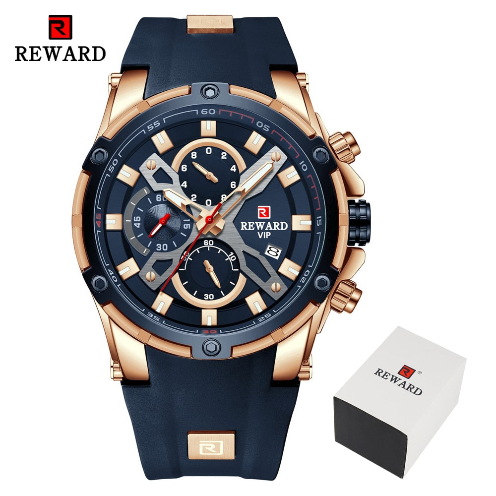 2022 New REWARD Mens Watches Blue Waterproof Top Brand Luxury Chronograph Sport Watch Quartz Men Wristwatch Relogio Masculino