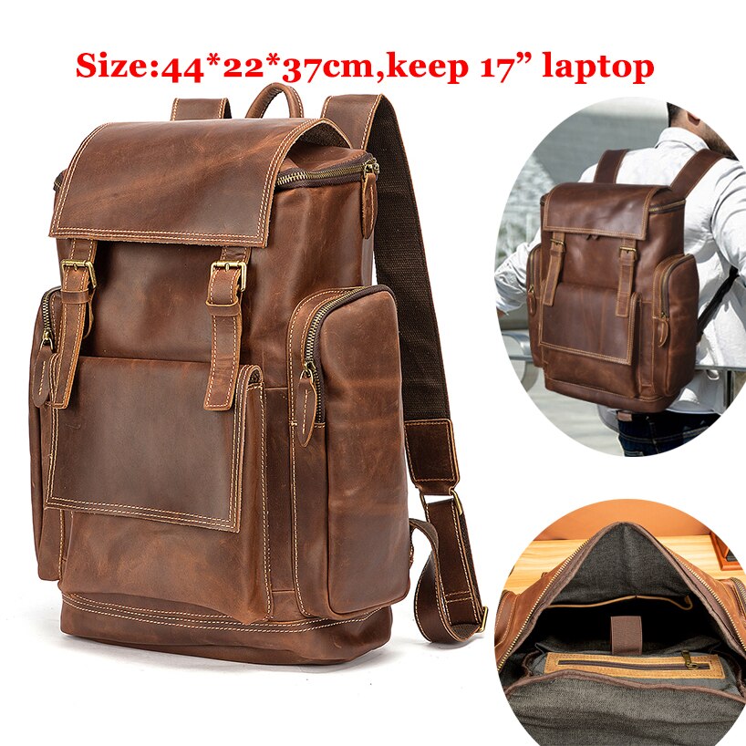 Design Men Male Real Genuine Leather Large Capacity Travel University College School Book Laptop Bag Backpack Daypack Women 5005