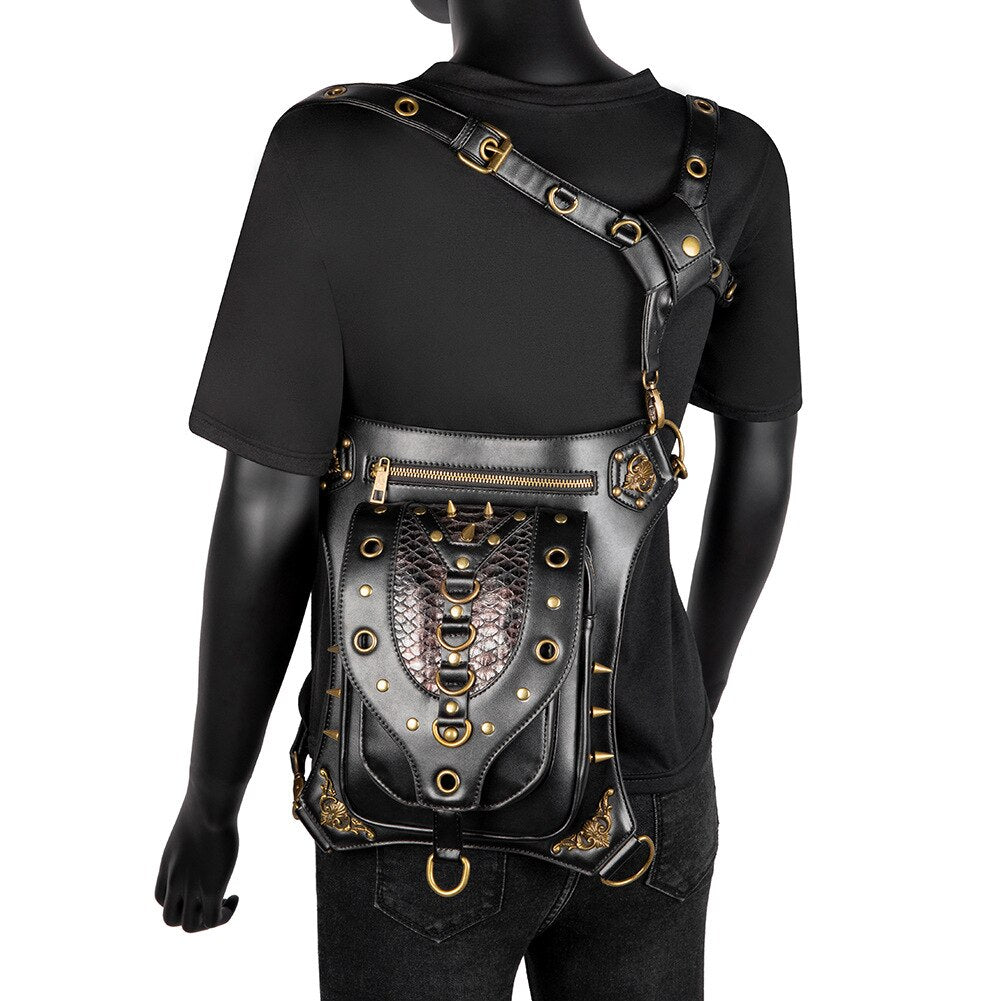 Lady Pockets Retro Messenger Bag Punk Vintage Steampunk Crossbody Women Shoulder Waistbag Men Hombre Skull Rivet Travel Leg Bags