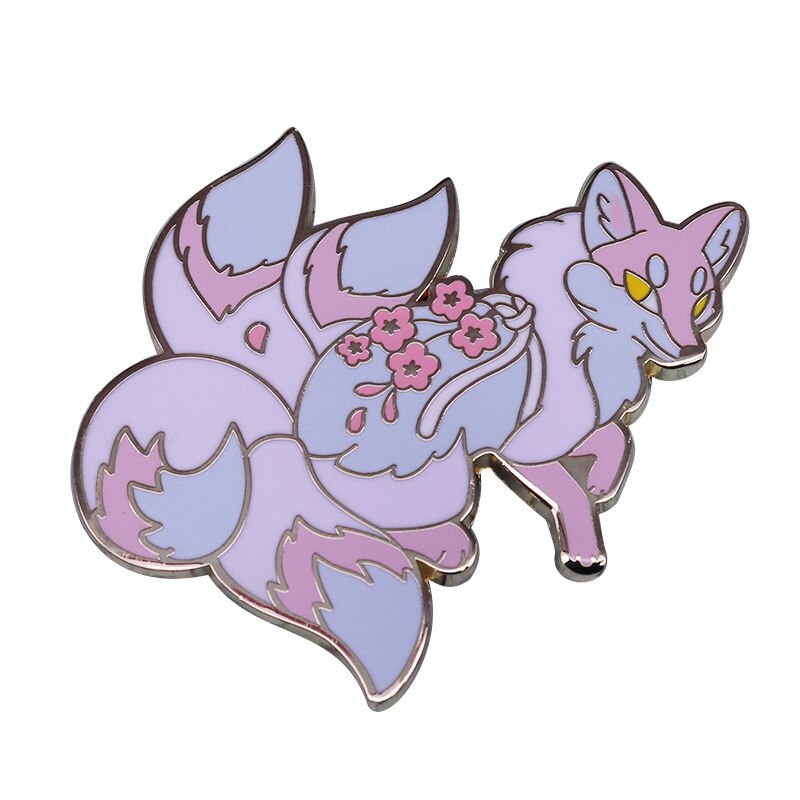 Cute floral fox badge cartoon animal and plant mix badge