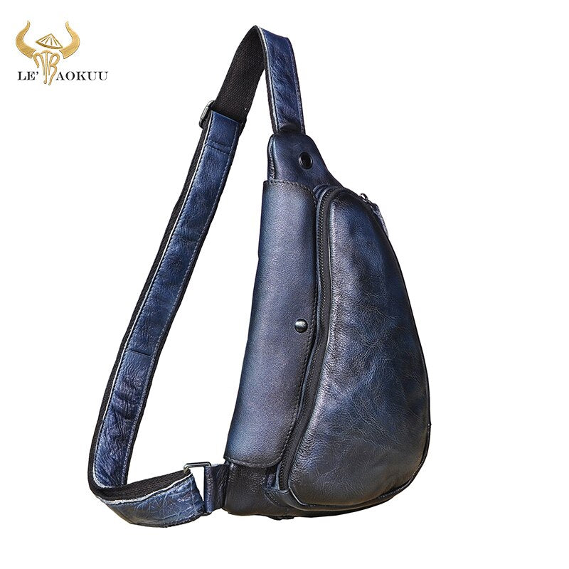 Men Original Real Leather Casual Fashion Coffee Travel Triangle Chest Sling Bag