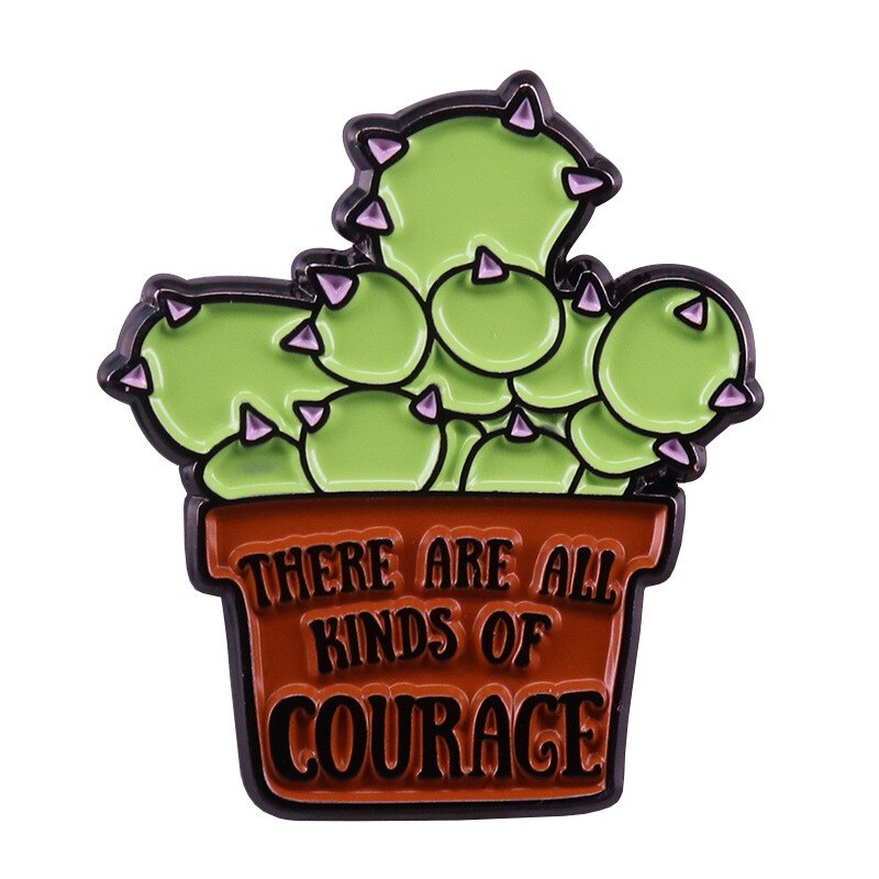 Courage Cactus Brooch Green Plant Badge Self Motivation Mental Health Pin