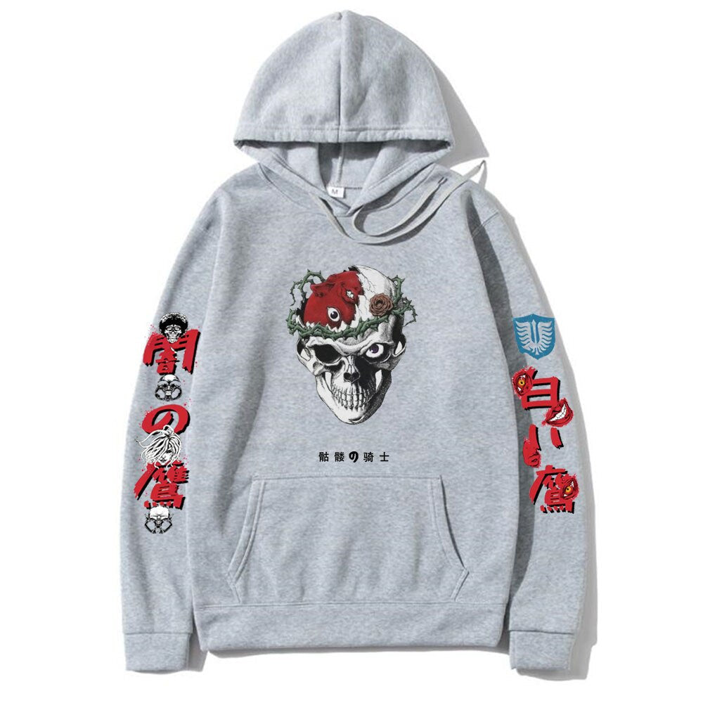 Anime Berserk Skeleton Knight Hoodie Men Women Harajuku Manga Print Hoodies Fleece Cotton Sweatshirt Casual Streetwear Pullover