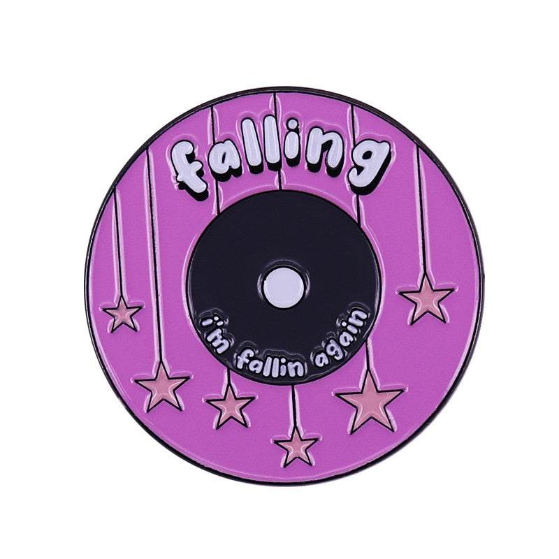 Fashion Style Single Falling Lyrics Inspiration Brooch Vinyl Record Badge Music Fan Accessories