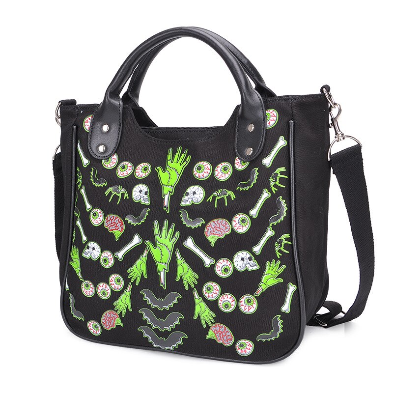 Cartoon Gothic Bag For Women Canvas Handbag Female Casual Floral Printing Casual Big Totes Ladies Punk Bags High Quality Flaps