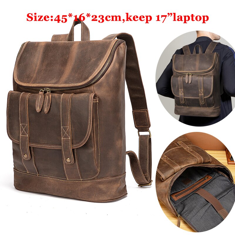 Design Men Male Real Genuine Leather Large Capacity Travel University College School Book Laptop Bag Backpack Daypack Women 5005