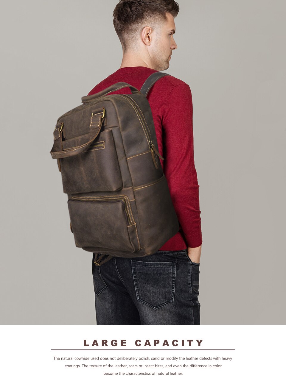 Design Men Male Real Genuine Leather Large Capacity Travel University College School Book Laptop Bag Backpack Daypack Women 5005