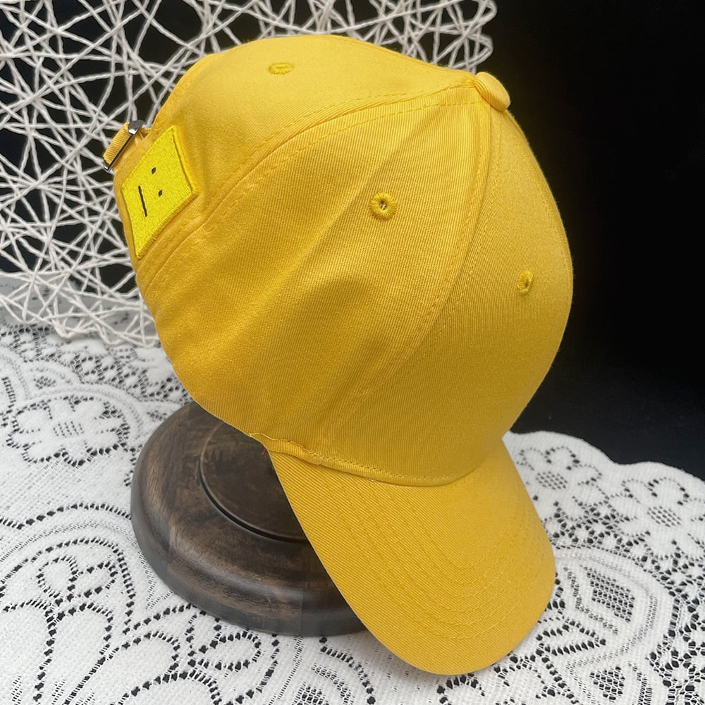 AC Studio Unisex Solid Color Smiley Baseball Cap Breathable Cotton Snapback Sun