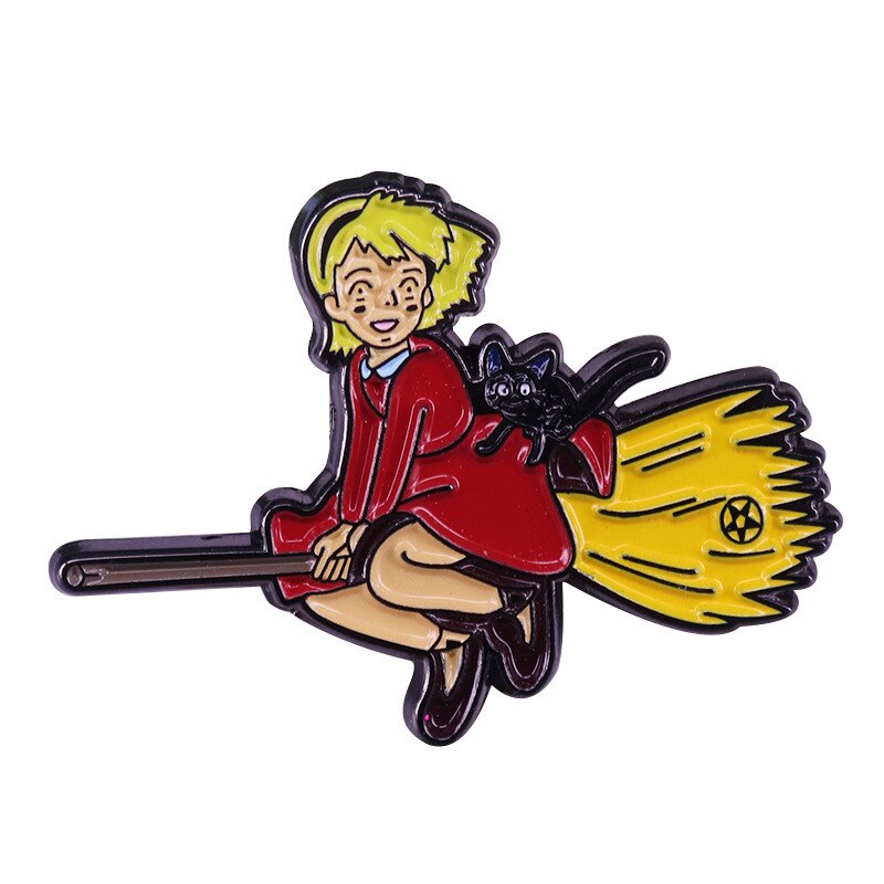 Cute Girl Kiki and Black Cat Gigi Brooch Cartoon Animation Movie Badge