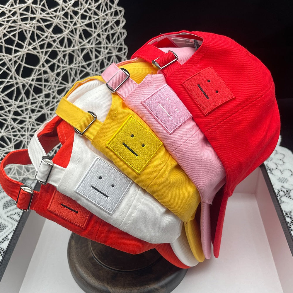 AC Studio Unisex Solid Color Smiley Baseball Cap Breathable Cotton Snapback Sun