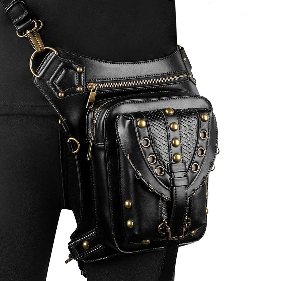 Skulls Retro Rock Waist Bags Gothic Shoulder Messenger Purse for Men Women Leather Waist Fanny Pack Motorcycle Drop Leg Belt Bag