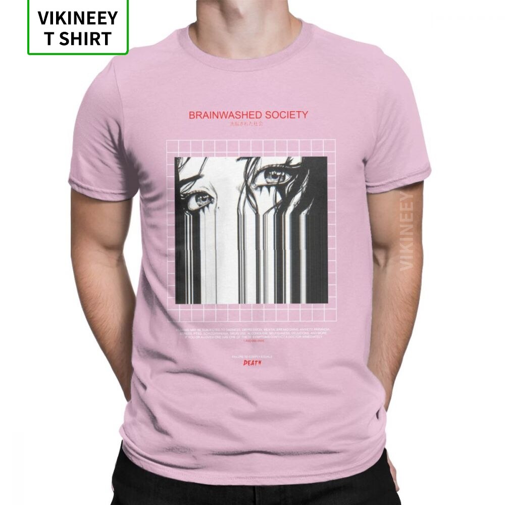 Brainwashed Society Harajuku T-Shirt Men Anime Vaporwave Japan Grunge Sad Cotton Tee Shirt Short Sleeve T Shirt Plus Size Tops