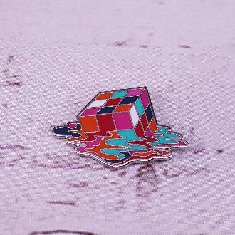 Melting Rubik's Cube Brooch