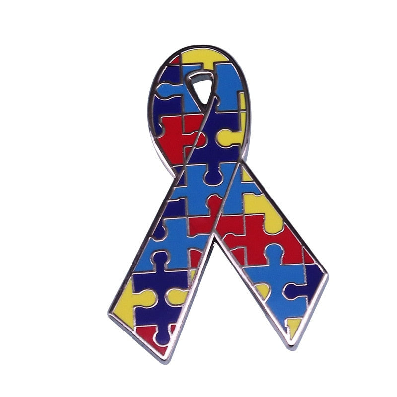Autism attention ribbon brooch color puzzle badge