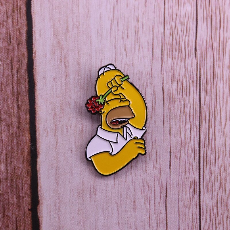 SCute shy cartoon character holding rose brooch comedy anime inspiration badge