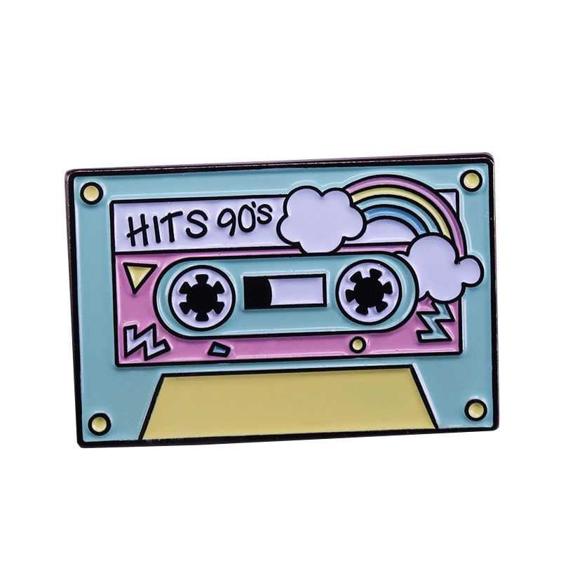 Bright pastel cassette tape brooch "HITS" 90s nostalgic music badge