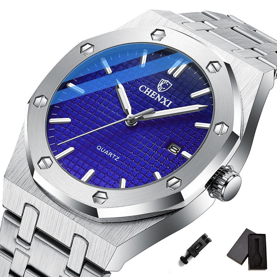 Fashion Casual Men's Watches Big Dial Silver Stainless Steel Automatic Calendar Male Wristwatch Minimalism Watch for Men Gift