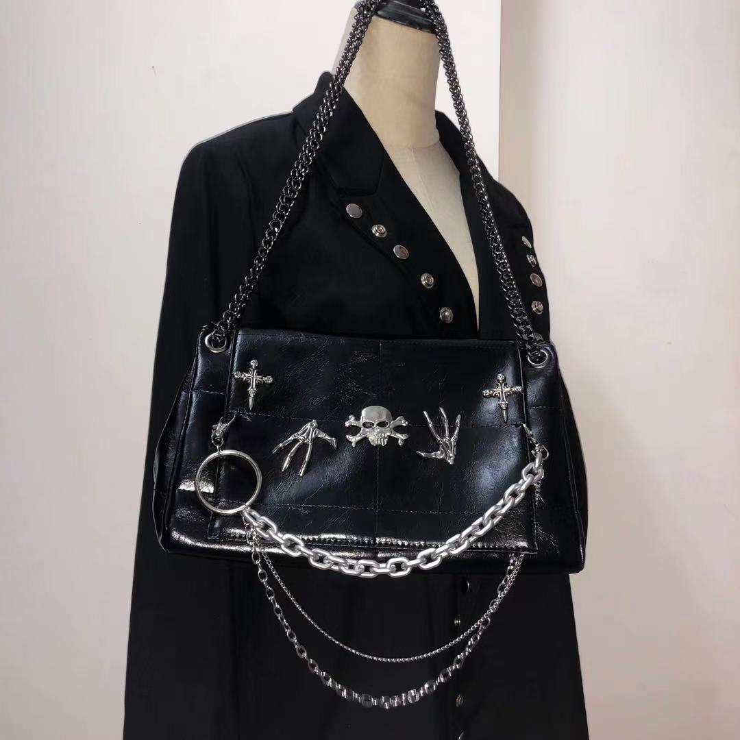 Harajuku Kawaii Cute Crossbody Bag For Women Gothic Punk Chain Messenger Bag Hiphop Rap Bag Lady Sweet Street Bag Lolita PU Flap
